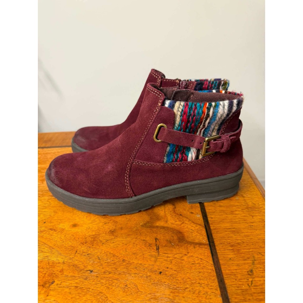 Earth Origins Tate Burgundy Suede Knit Collar Ankle Boots Womens 8M 2017F